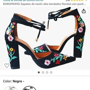 New Black embroidered 4.3 in heels size 7